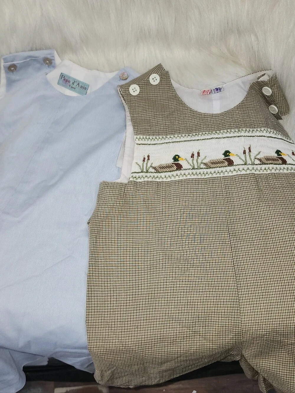Smocked Duck Bubble Romper & Blue Striped Papo d'Anjo Romper, 4 Years